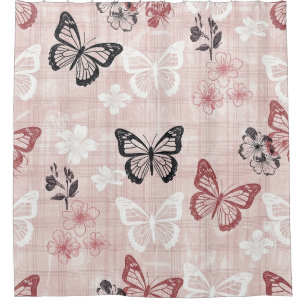 Vintage Botanical Butterfly Toile Pattern (1) Shower Curtain
