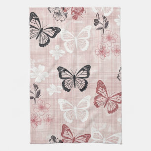 Vintage Botanical Butterfly Toile Pattern (1) Tea Towel