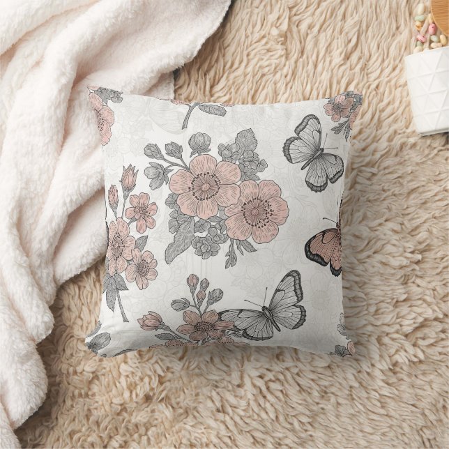Vintage Botanical Butterfly Toile Pattern (2) Cushion (Blanket)