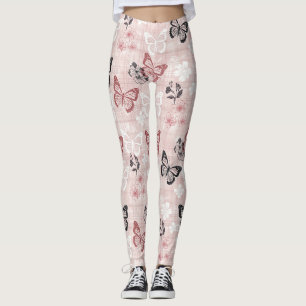 Vintage Botanical Butterfly Toile Pattern (2) Leggings