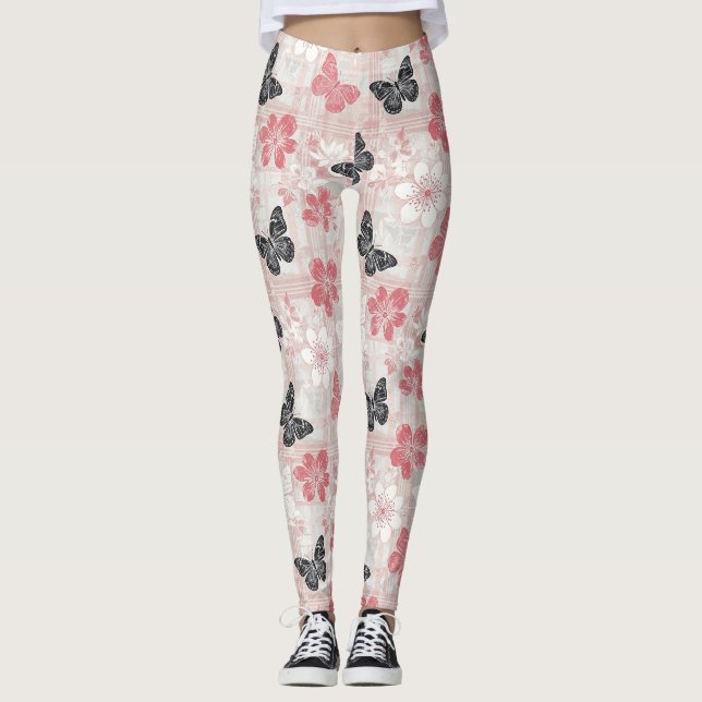 Vintage Botanical Butterfly Toile Pattern (3) Leggings (Front)