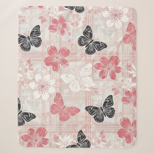 Vintage Botanical Butterfly Toile Pattern (3) Sherpa Blanket (Front)