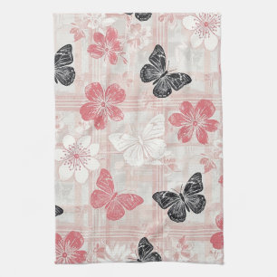 Vintage Botanical Butterfly Toile Pattern (3) Tea Towel