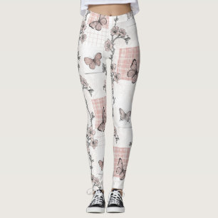Vintage Botanical Butterfly Toile Pattern (4) Leggings