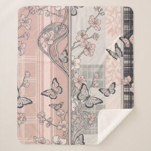 Vintage Botanical Butterfly Toile Pattern (4) Sherpa Blanket