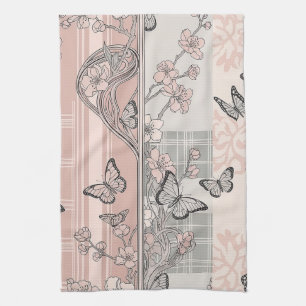 Vintage Botanical Butterfly Toile Pattern (4) Tea Towel