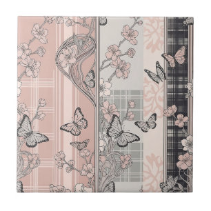 Vintage Botanical Butterfly Toile Pattern (4) Tile