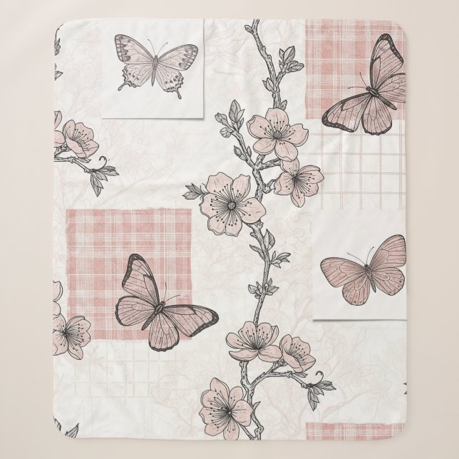 Vintage Botanical Butterfly Toile Pattern (5) Sherpa Blanket (Front)