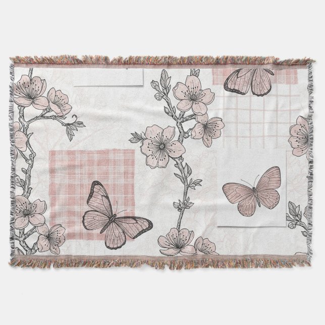 Vintage Botanical Butterfly Toile Pattern (5) Throw Blanket (Front)