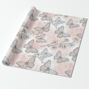Vintage Botanical Butterfly Toile Pattern (5) Wrapping Paper
