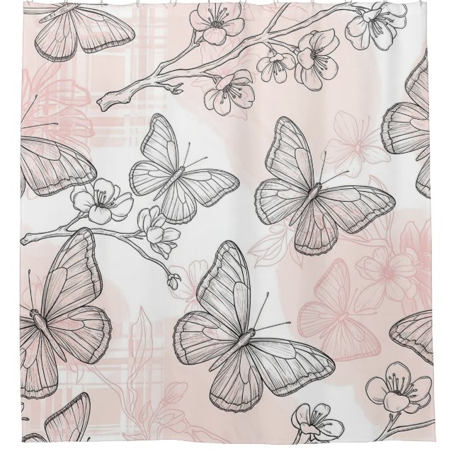 Vintage Botanical Butterfly Toile Pattern (6) Shower Curtain (Front)