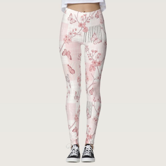 Vintage Botanical Butterfly Toile Pattern (7) Leggings (Front)