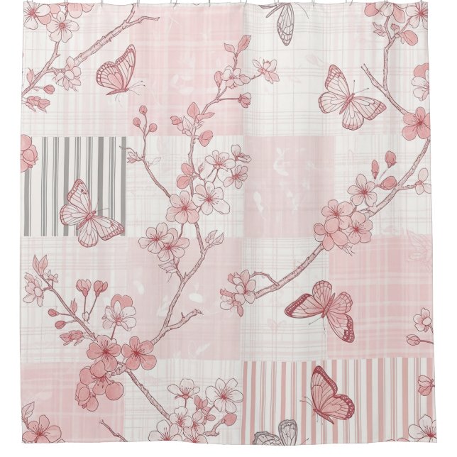 Vintage Botanical Butterfly Toile Pattern (7) Shower Curtain (Front)