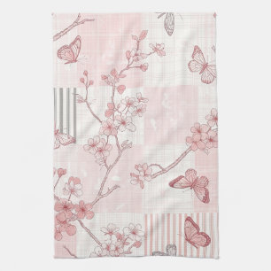 Vintage Botanical Butterfly Toile Pattern (7) Tea Towel
