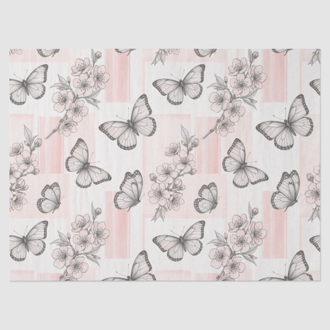 Vintage Botanical Butterfly Toile Pattern (7) Tissue Paper (Front)