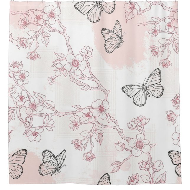 Vintage Botanical Butterfly Toile Pattern (8) Shower Curtain (Front)