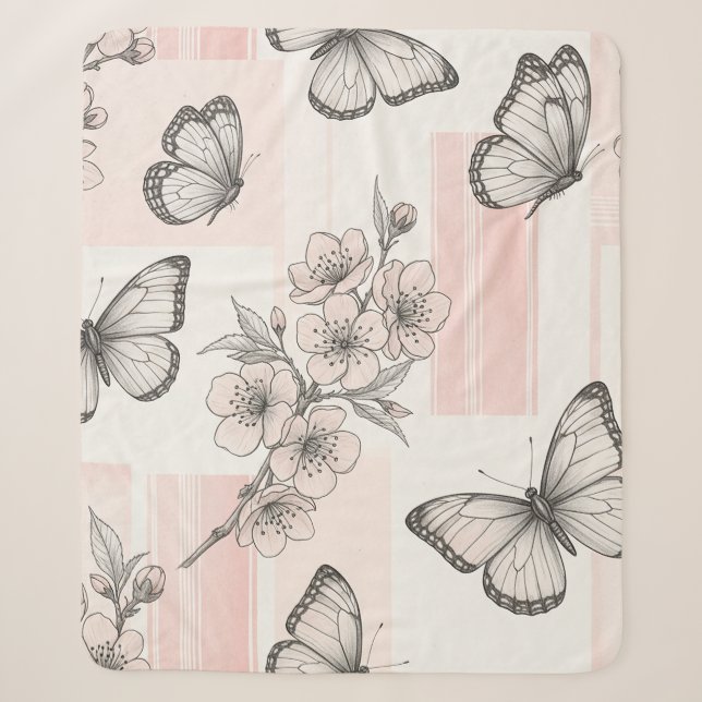Vintage Botanical Butterfly Toile Pattern (9) Sherpa Blanket (Front)
