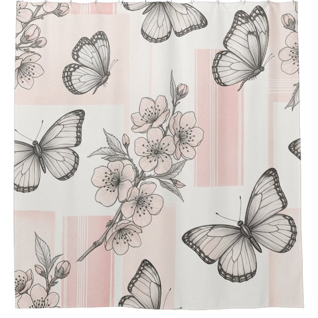 Vintage Botanical Butterfly Toile Pattern (9) Shower Curtain (Front)