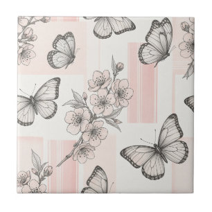 Vintage Botanical Butterfly Toile Pattern (9) Tile