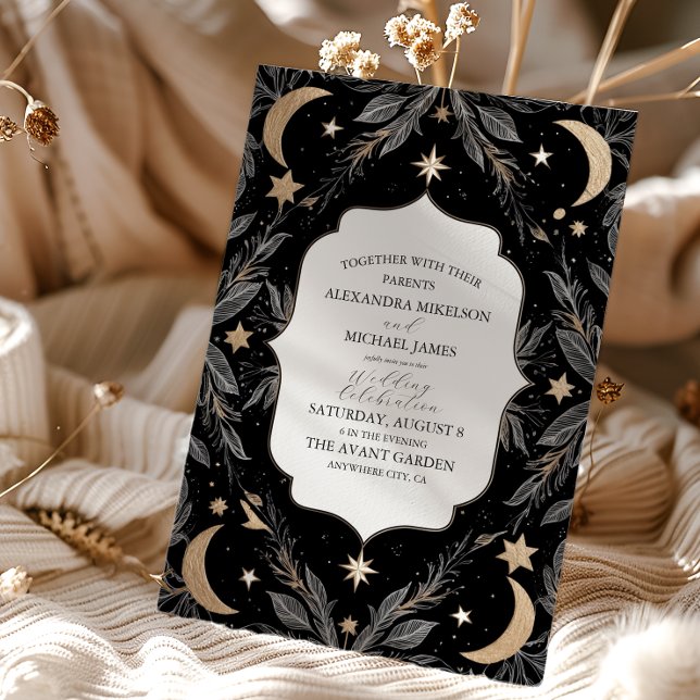Vintage Botanical Celestial Moon Stars Wedding Invitation (Creator Uploaded)