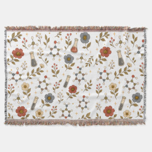 Vintage Botanical Chemistry Floral Throw Blanket