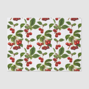 Vintage Botanical Cherries Print on White Tissue Paper