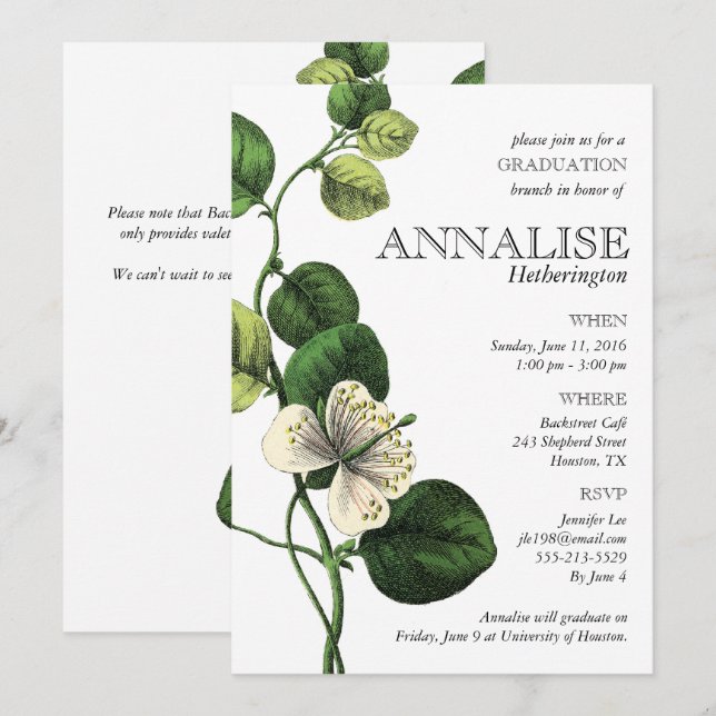 Vintage Botanical Chic Grad Party Invitations (Front/Back)