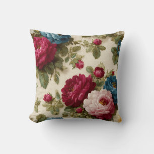 Vintage Botanical Chic Rustic Roses Decorative Cushion