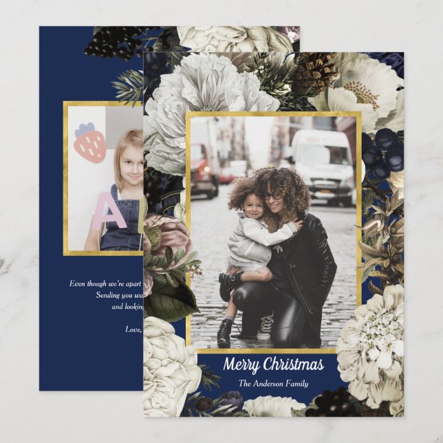 Vintage Botanical Christmas holiday photo cards (Front/Back)