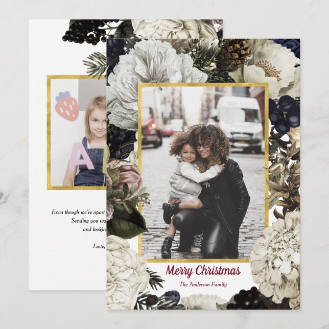 Vintage Botanical Christmas holiday photo cards (Front/Back)