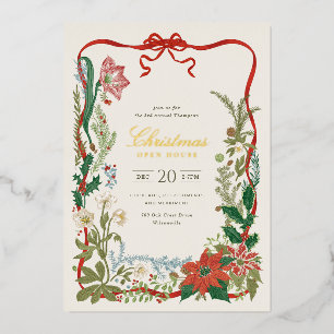 Vintage Botanical Christmas Open House Invitation