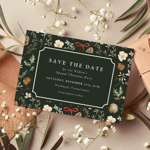 Vintage Botanical Christmas Party Save the Date Holiday Card