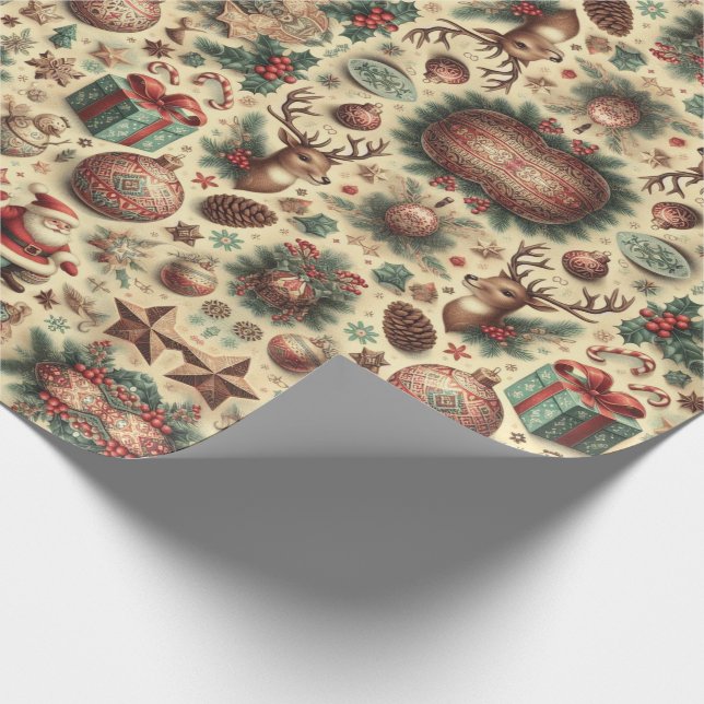 Vintage Botanical Christmas Pattern  Wrapping Paper (Corner)
