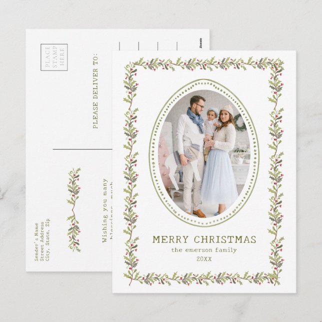 Vintage Botanical Christmas Postcard (Front/Back)