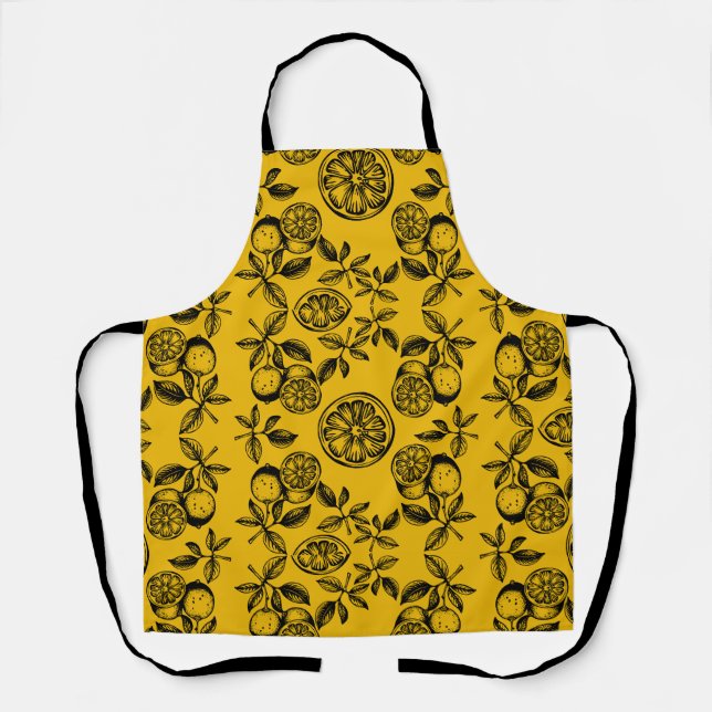 Vintage Botanical Citrus Fruit Print Apron (Front)