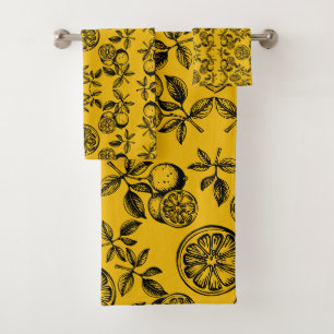 Vintage Botanical Citrus Fruit Print Bath Towel Set