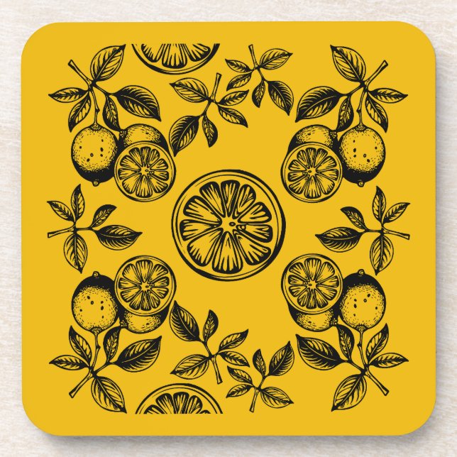 Vintage Botanical Citrus Fruit Print Coaster (Front)