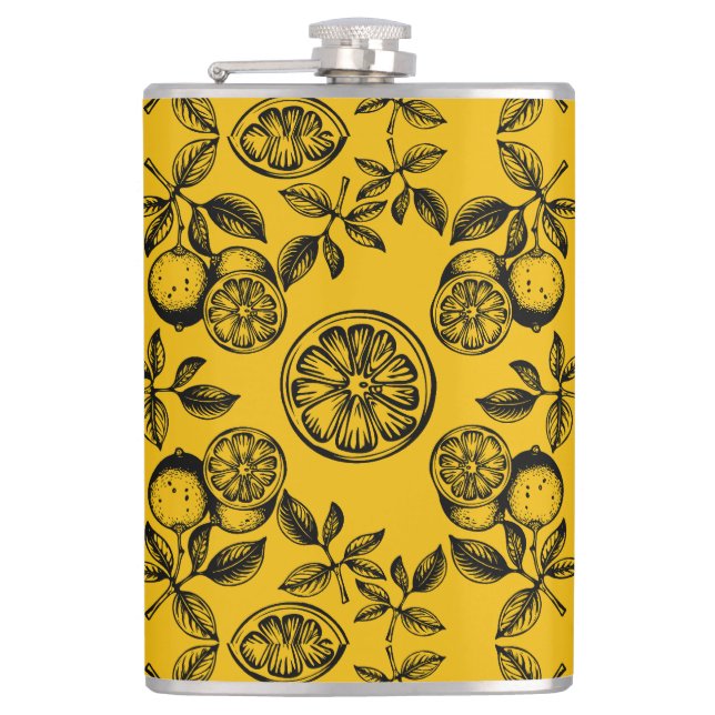 Vintage Botanical Citrus Fruit Print Hip Flask (Front)