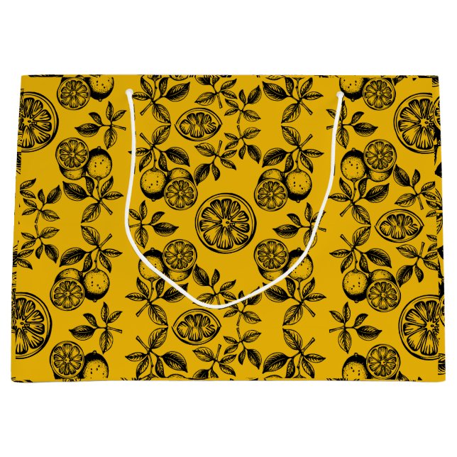 Vintage Botanical Citrus Fruit Print Large Gift Bag (Front)