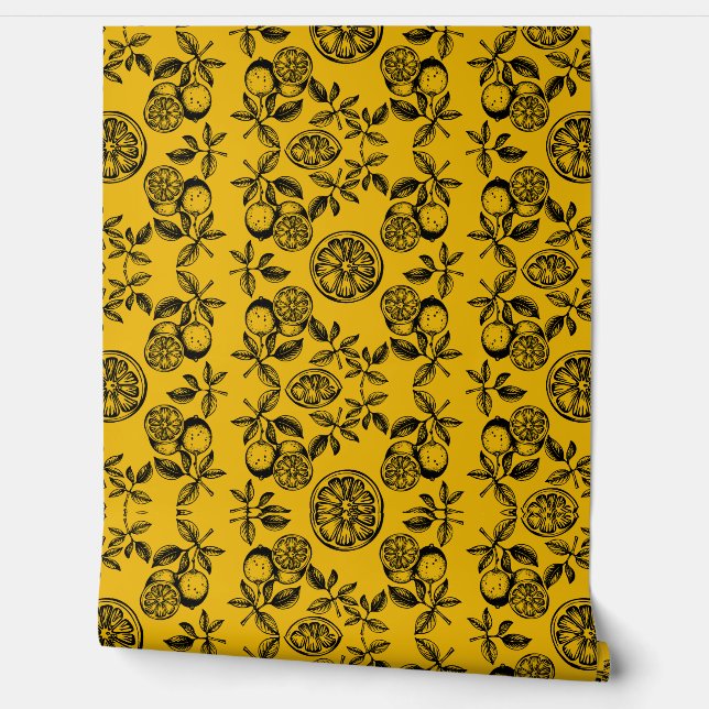 Vintage Botanical Citrus Fruit Print Wallpaper (Unrolling)