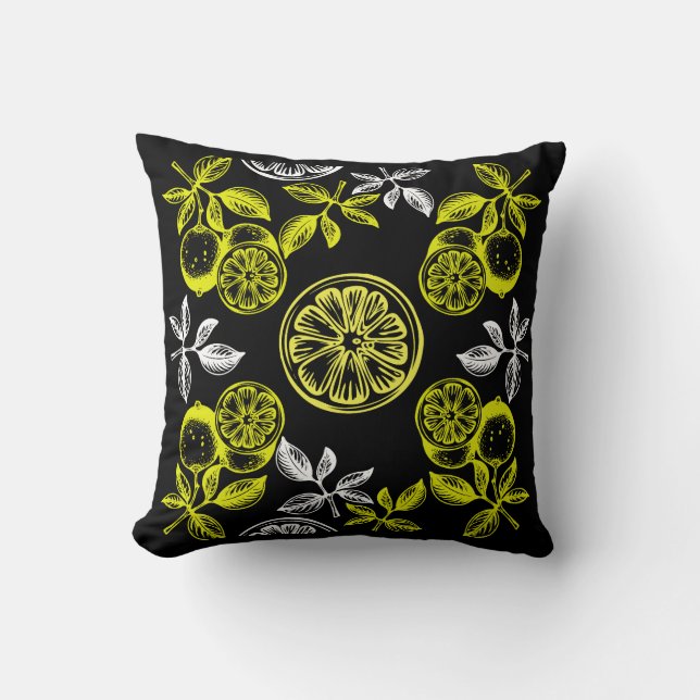 Vintage Botanical Citrus Lemon Print Cushion (Front)