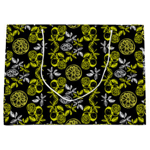 Vintage Botanical Citrus Lemon Print Large Gift Bag