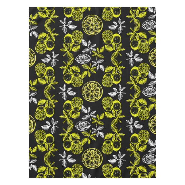 Vintage Botanical Citrus Lemon Print Tablecloth (Front)