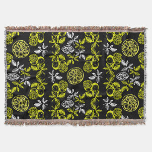 Vintage Botanical Citrus Lemon Print Throw Blanket