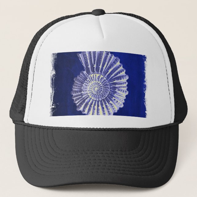 vintage botanical Coastal Blue White seashell Trucker Hat (Front)