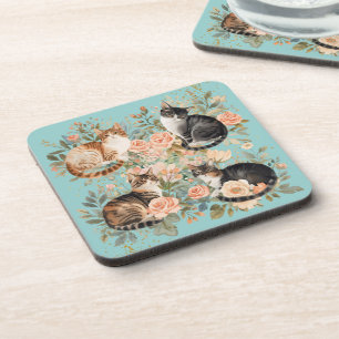 Vintage Botanical Cottagecore Cat Lover Gift Coaster
