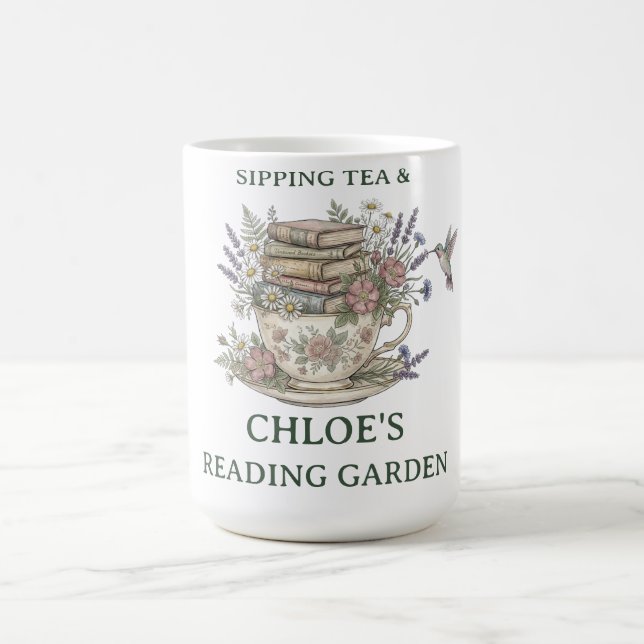 Vintage Botanical Custom Name Teacup Bookworm Mug (Center)