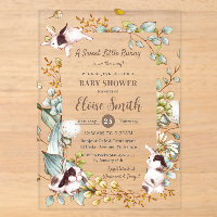 Vintage Botanical Cute Bunny Rabbits Baby Shower