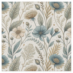 Vintage Botanical Daisy & Wildflower Floral Design Fabric