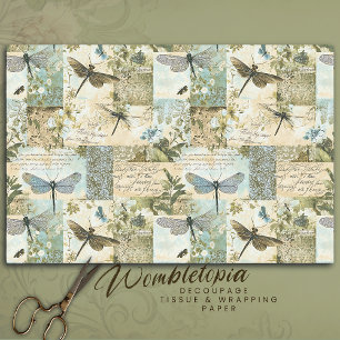 Vintage Botanical Dragonfly Collage Decoupage Tissue Paper